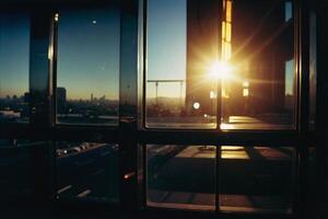 a photo of a building with a window and a reflection