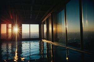 un foto de un edificio con ventanas y un ciudad ver