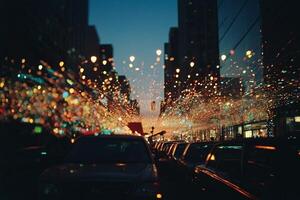 a city street with cars and lights in the background photo