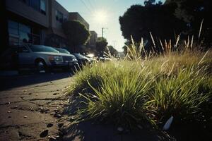 a grassy area with rocks and stones on the ground photo