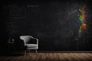 a chair and a blackboard in front of a chair photo