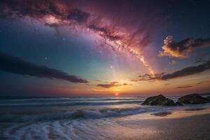 the milky way over the ocean at night photo