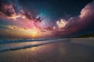 the milky way over the ocean at night photo