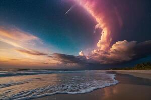 the milky way over the ocean at night photo