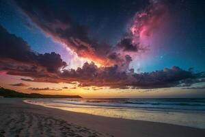 the milky way over the ocean at night photo