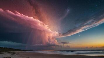 a rainbow over the ocean at night photo