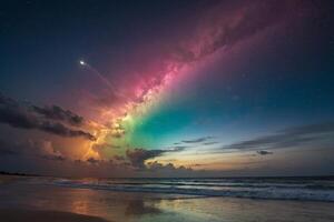 a colorful storm is seen over the ocean photo