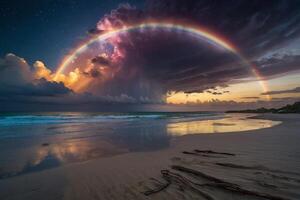 a colorful storm is seen over the ocean photo