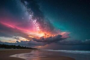 a colorful storm is seen over the ocean photo