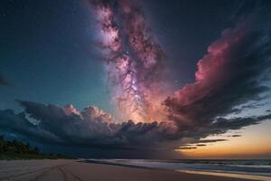 a colorful storm is seen over the ocean photo