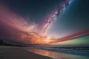 a colorful storm is seen over the ocean photo