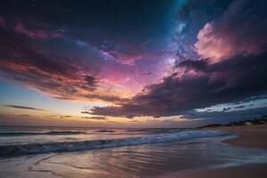 a colorful storm is seen over the ocean photo