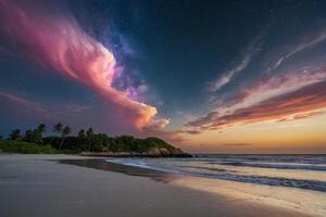 a colorful storm is seen over the ocean photo