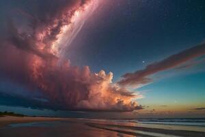 a colorful storm is seen over the ocean photo