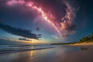 a colorful storm is seen over the ocean photo