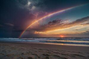 a colorful sunset over the ocean and beach photo