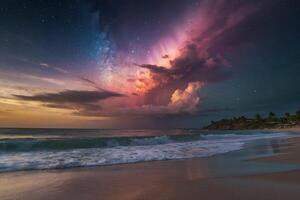 a colorful storm is seen over the ocean photo