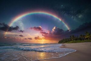 a colorful sunset over the ocean and beach photo