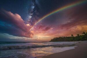 un arco iris y nubes son visto terminado el Oceano foto