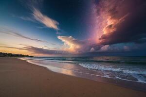 a rainbow and clouds are seen over the ocean photo