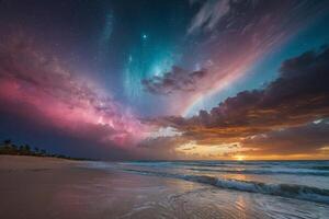 the milky way over the ocean at night photo