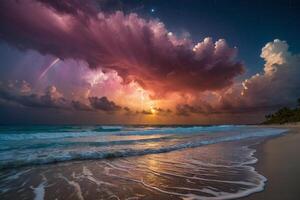 the milky way over the ocean at night photo