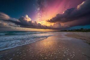 the milky way over the ocean at night photo