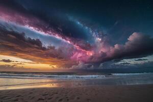 the milky way over the ocean at night photo