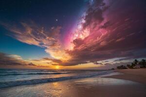 a colorful cloud is seen over the ocean photo