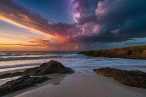 a colorful cloud is seen over the ocean photo