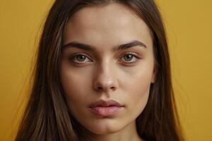 a beautiful young woman with long brown hair photo