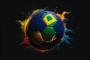 AI generated a soccer ball with the flag of brazil painted on it photo