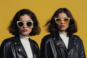 AI generated two women wearing sunglasses and leather jackets photo