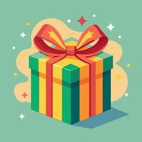 AI generated gift box with red ribbon and stars on green background photo