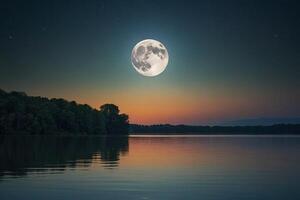 AI generated a full moon is seen over a lake at night photo