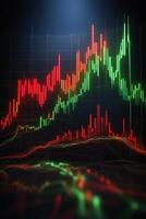 AI generated stock market chart with green and red lines photo