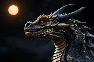 a dragon with its head facing the sun photo
