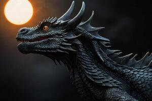 a dragon with its head facing the sun photo