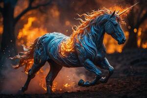 a unicorn with fire on its back running photo