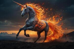 a unicorn with fire on its back running photo