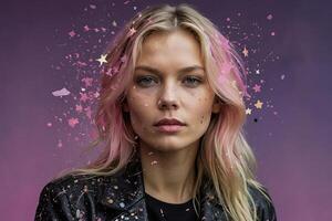 a woman with pink hair and stars on her face photo
