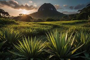 a stream runs through a lush jungle photo