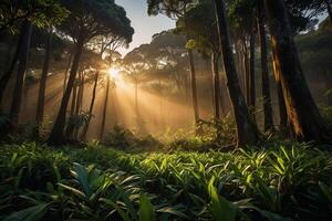 a stream runs through a lush jungle photo