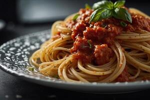 Espagueti con salsa de tomate foto