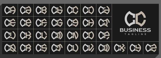 Set of modern line abstract letter C CC logo design vector