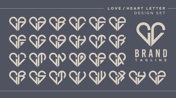 Line heart love letter C CC logo design bundle vector