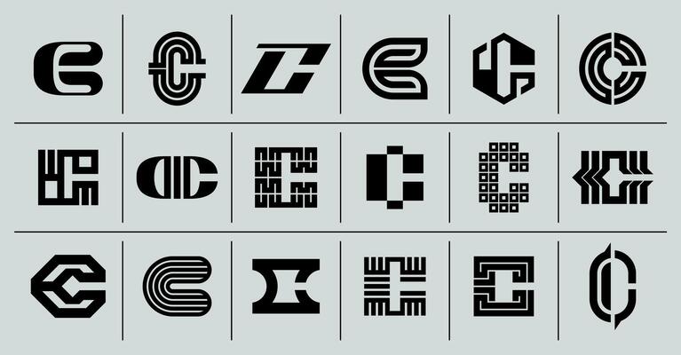 Simple abstract line letter C logo template set