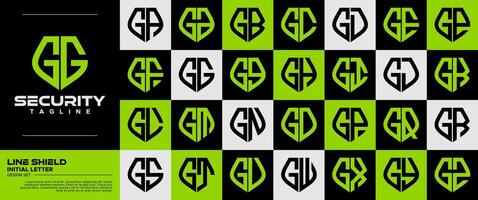 Modern flat line safety shield letter G GG logo set vector