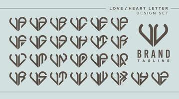 conjunto de resumen amor corazón letra v vv logo diseño vector