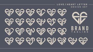 Line heart love letter E EE logo design bundle vector